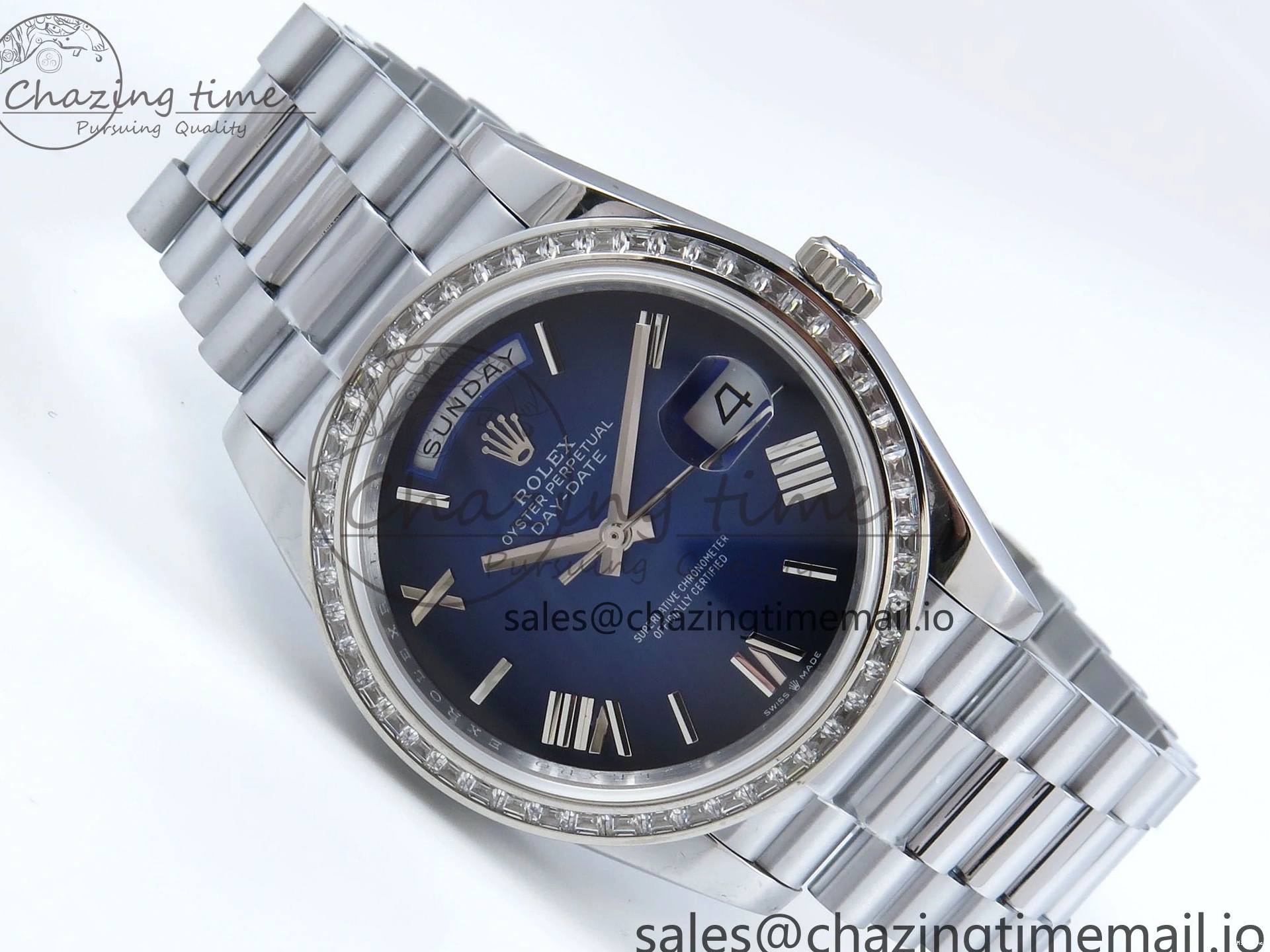 MiroTime 0409 Seasonal DayDate 40 SS QF 1:1 Best Edition Blue Black Dial Diamonds Bezel on President Bracelet A2836 V5 (Gain Weight) 482